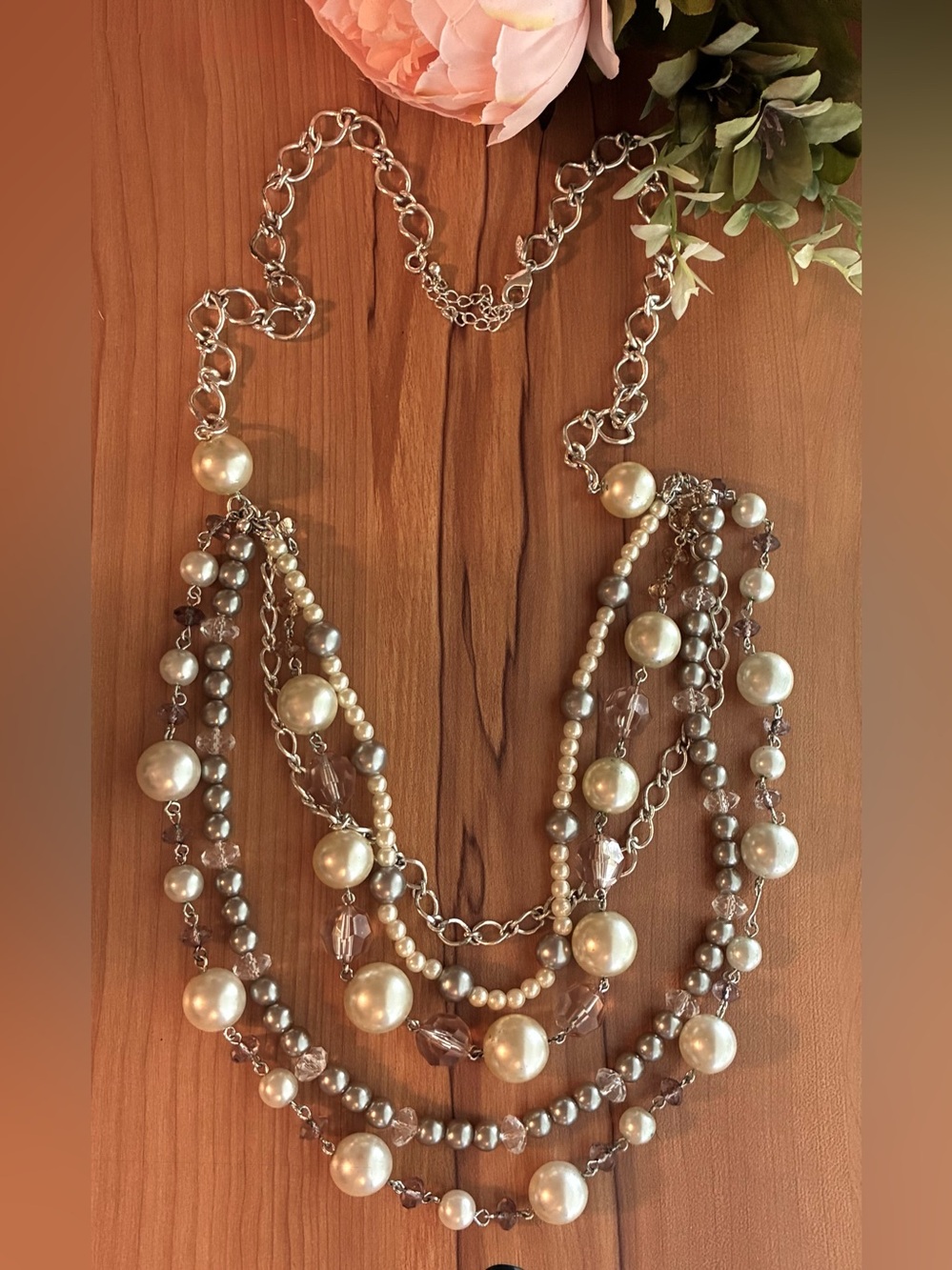 Multi-Strand Pearl & Crystal Necklace